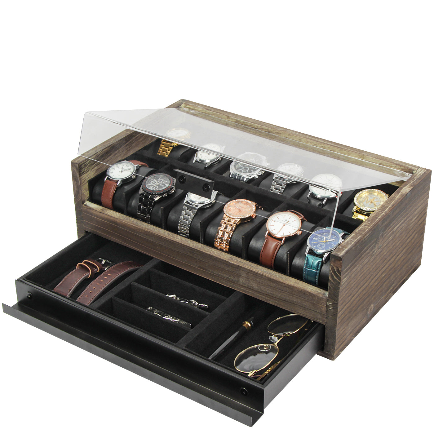 4x Luxury Single Slot Wood Watch Case w/ Pillow Wristwatch Box Organizer  Storage