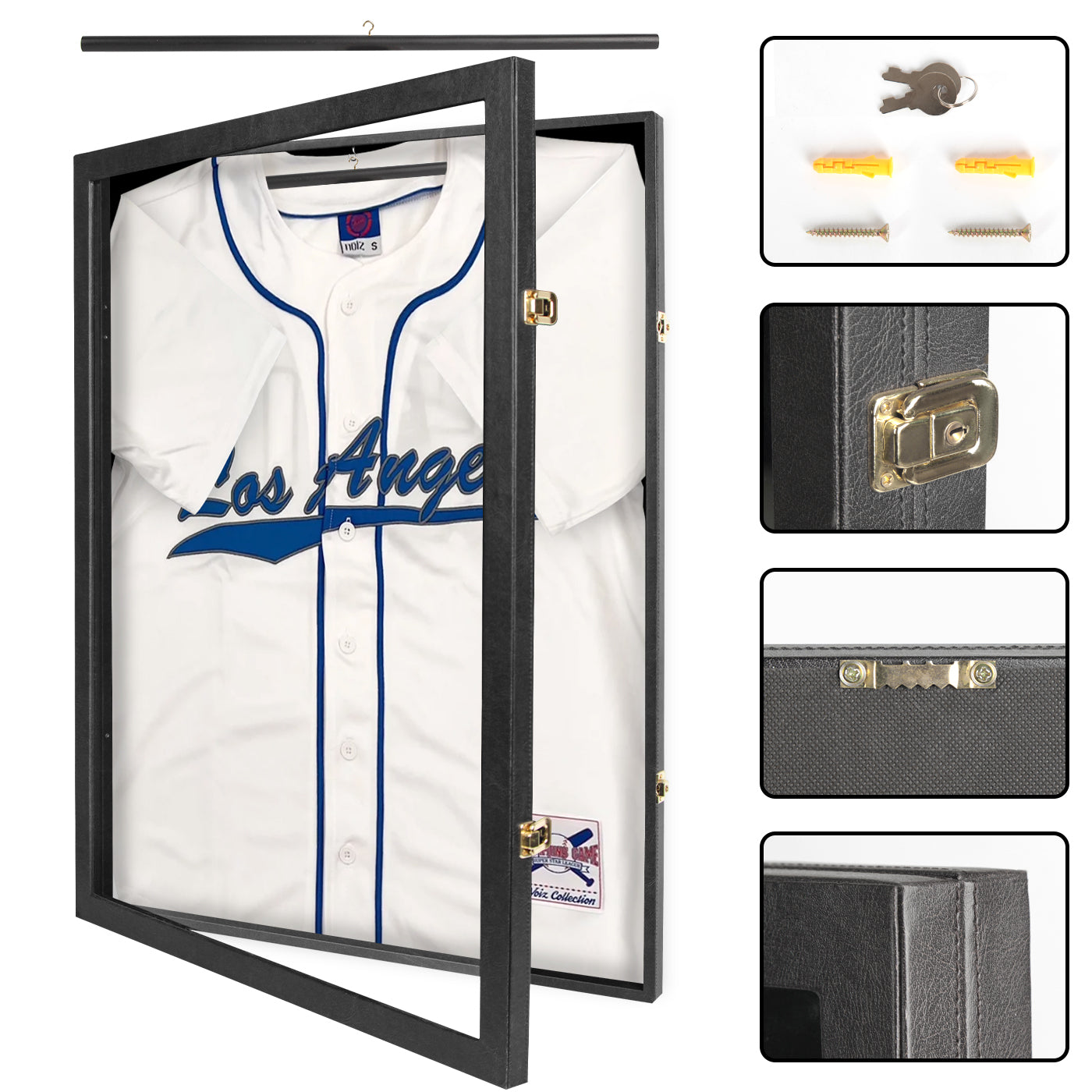 Sports Jersey Frame Display Case, Shadow Box with Hanger, for Soccer Basketball Jersey, Black