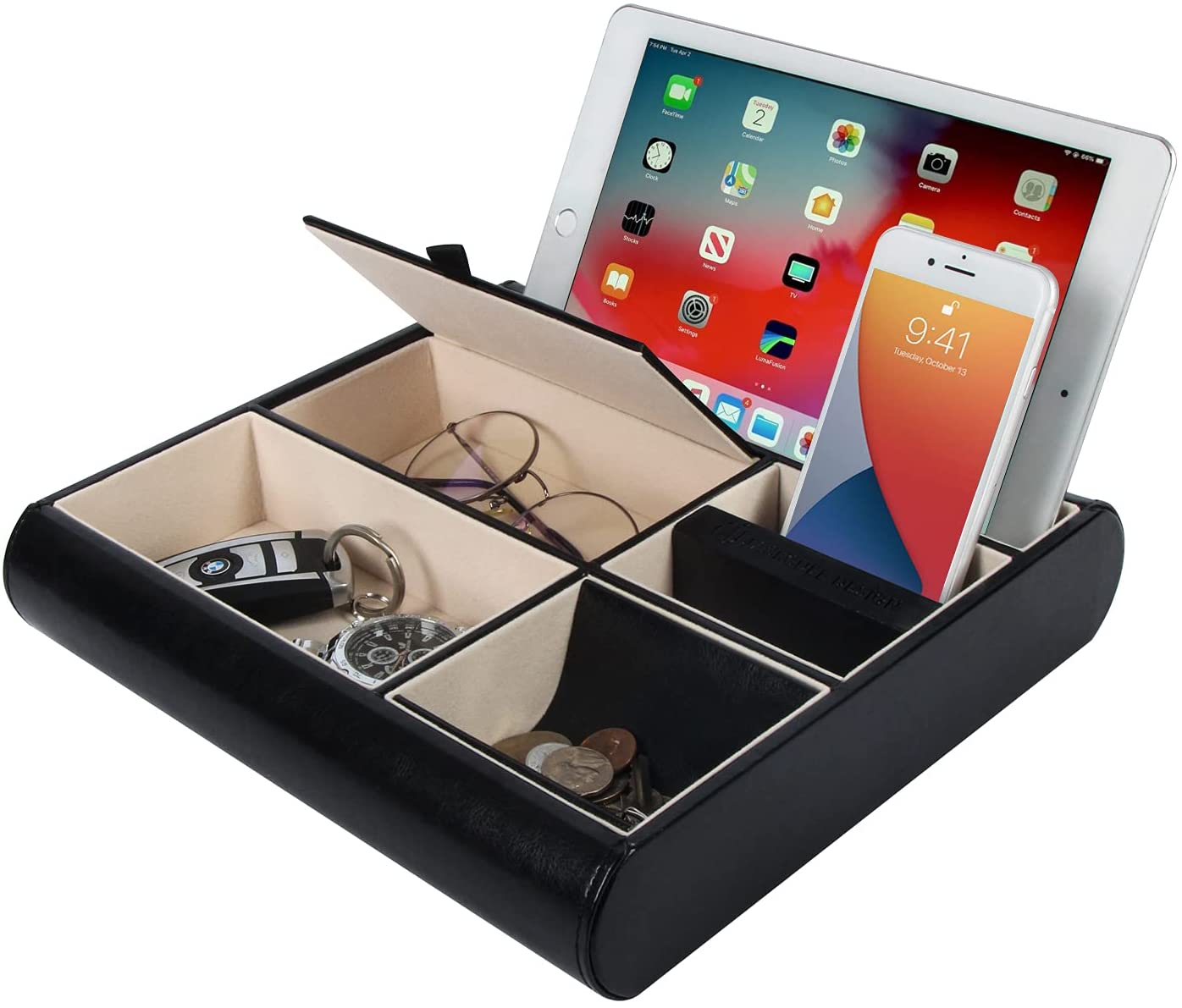 Lifomenz Co Mens Valet Tray with Charging Station,Men Nightstand