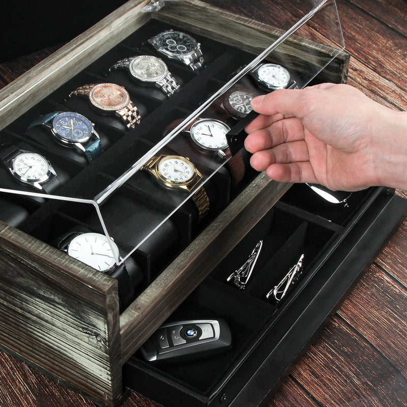 HAWK & GABLE Luxury 12 Slot Watch Box Organizer, Glass Display and Metal  Lock, Wide Compartments Fit…See more HAWK & GABLE Luxury 12 Slot Watch Box