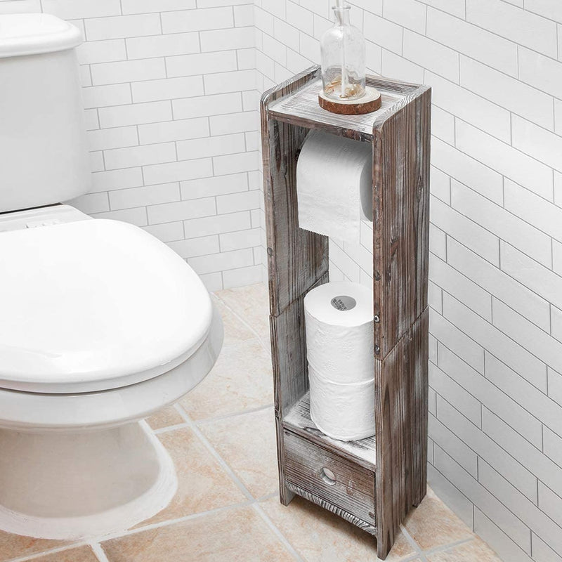 Rustic Toilet Paper Holder Stand Wood Stained Grey