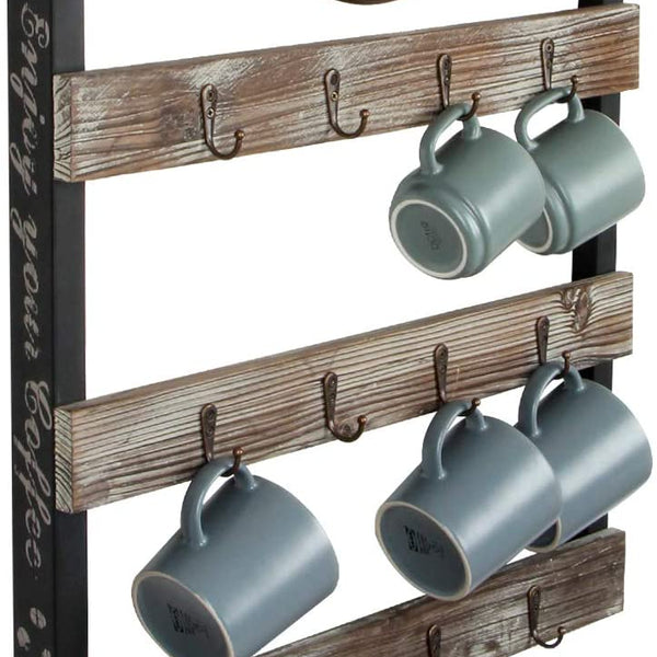 Oumilen Wall Mounted Coffee Mug Holder Rustic Wood Cup Organizer with Hooks  Set of 4, Olive Green LT-BR069-4L - The Home Depot