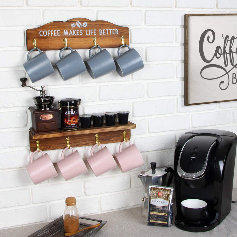 Mkono Mug Holder Wall Mounted Coffee Mug Rack Set of 2 Rustic