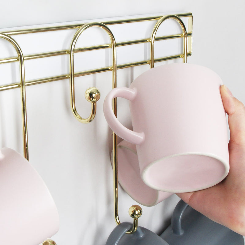 Wall Mounted Coffee Mug Cup Holder Gold Metal Rack- 8 Hooks – J JACKCUBE  DESIGN